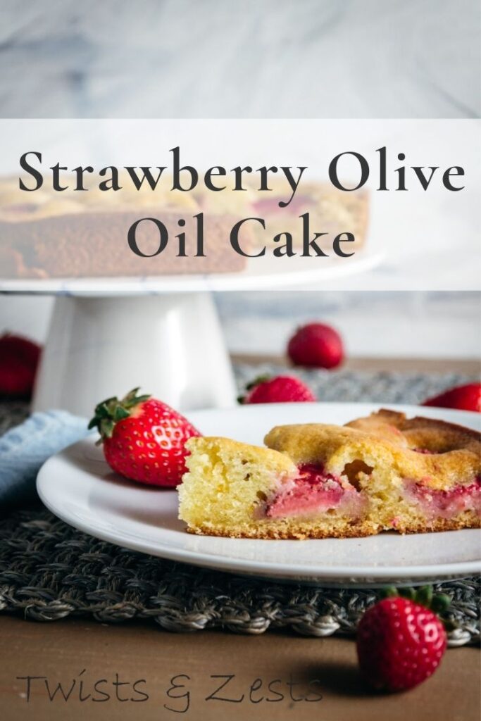 Strawberry olive oil cake pin image