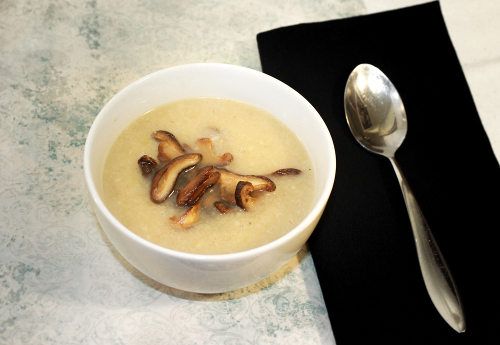 Cauliflower and parsnip soup with shiitakes