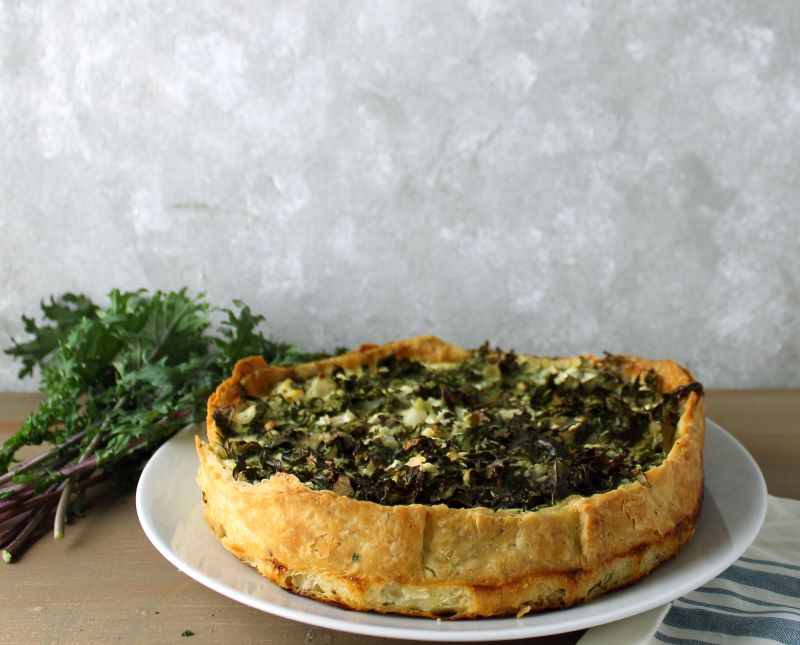 The finished kale and goat cheese quiche
