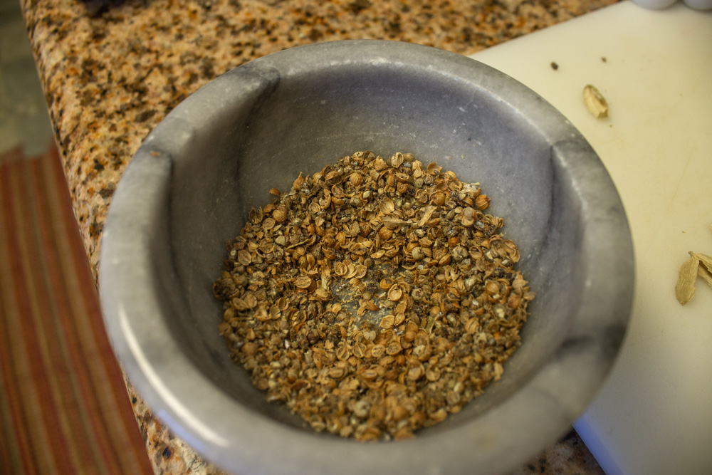 Crushed spices in mortor