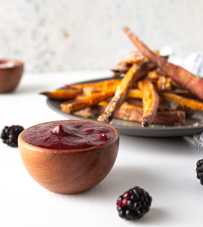 homemade Blackberry tomato ketchup with sweet potato fries