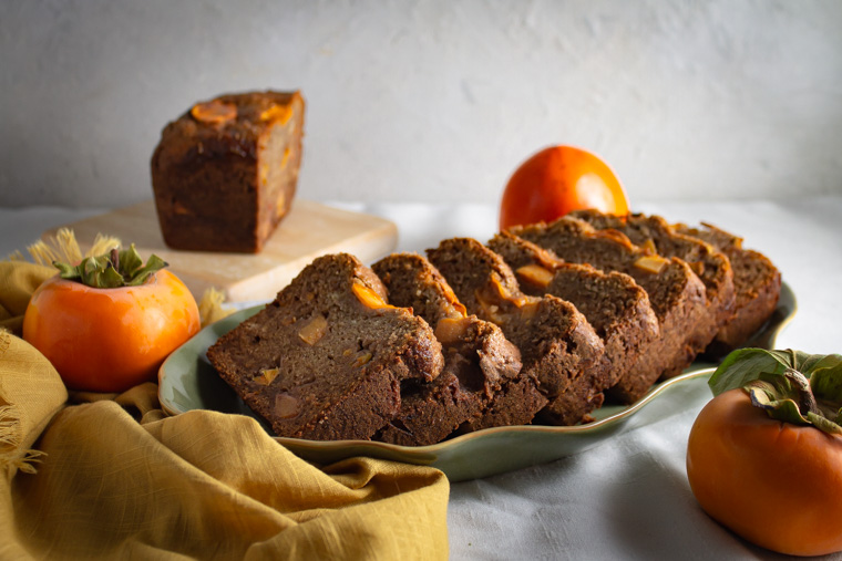 sliced persimmon bread with fuyu and hachiya persimmons