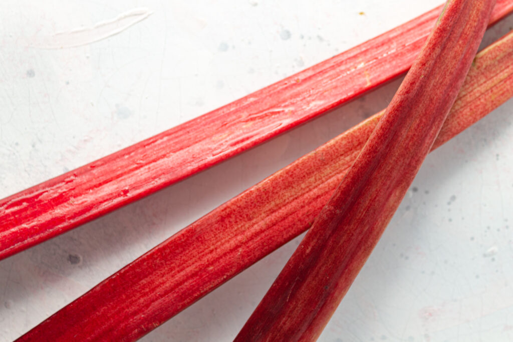 3 stems of red rhubarb