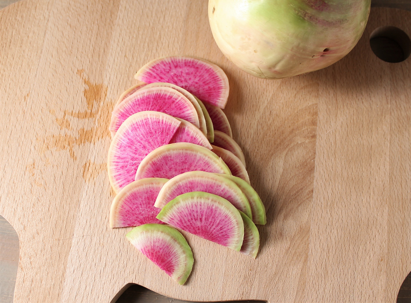 Sliced watermelon radish