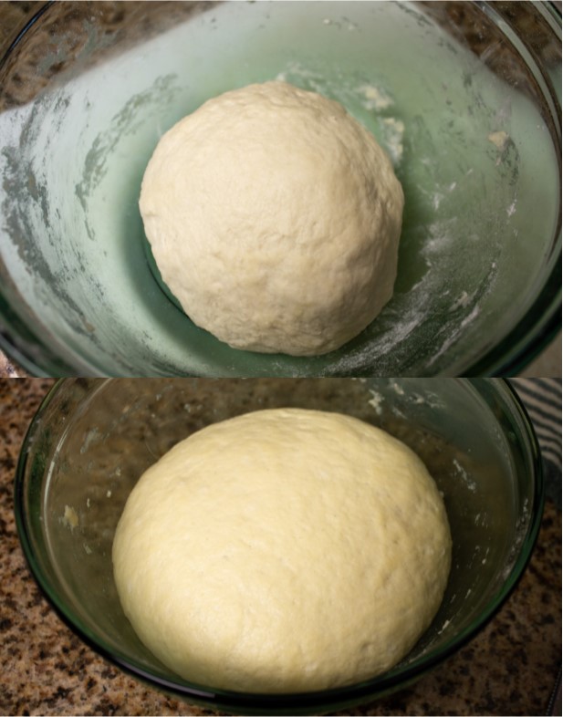 Flatbread dough rising - before and after