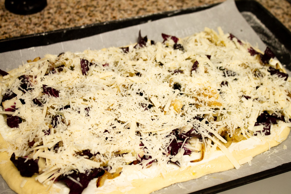 Radicchio flatbread unbaked