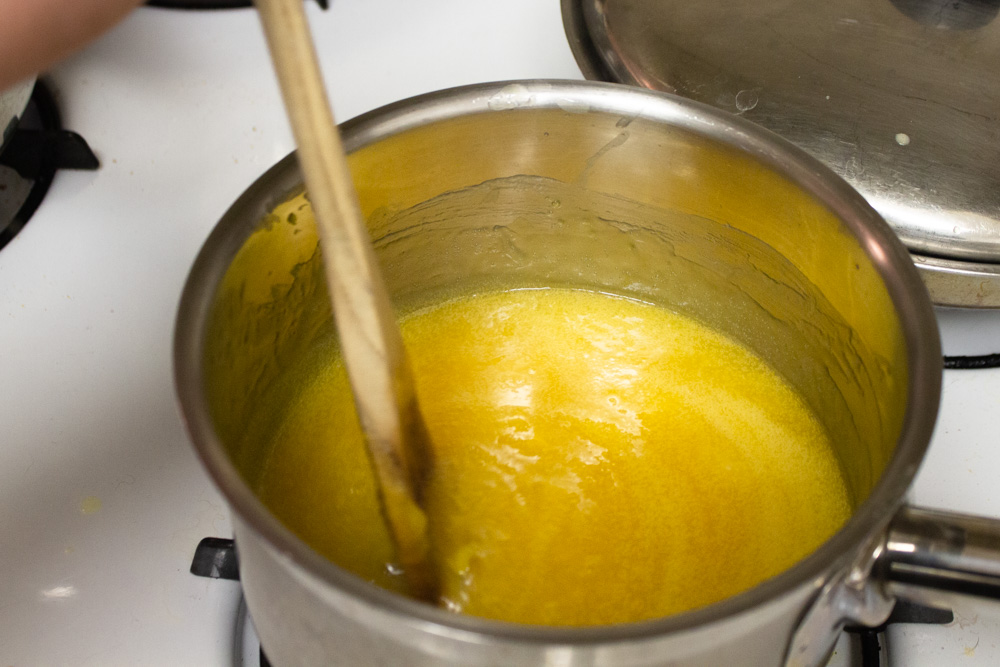 Lemon curd on the stove