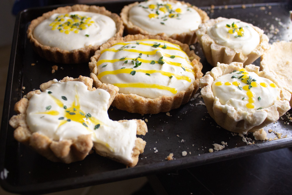 Lemon thyme tarts tests on pan
