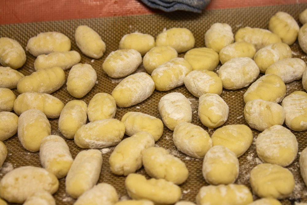 Formed gnocchi waiting to be frozen