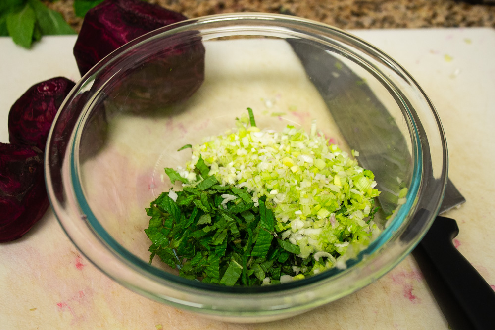 mint and green garlic chopped