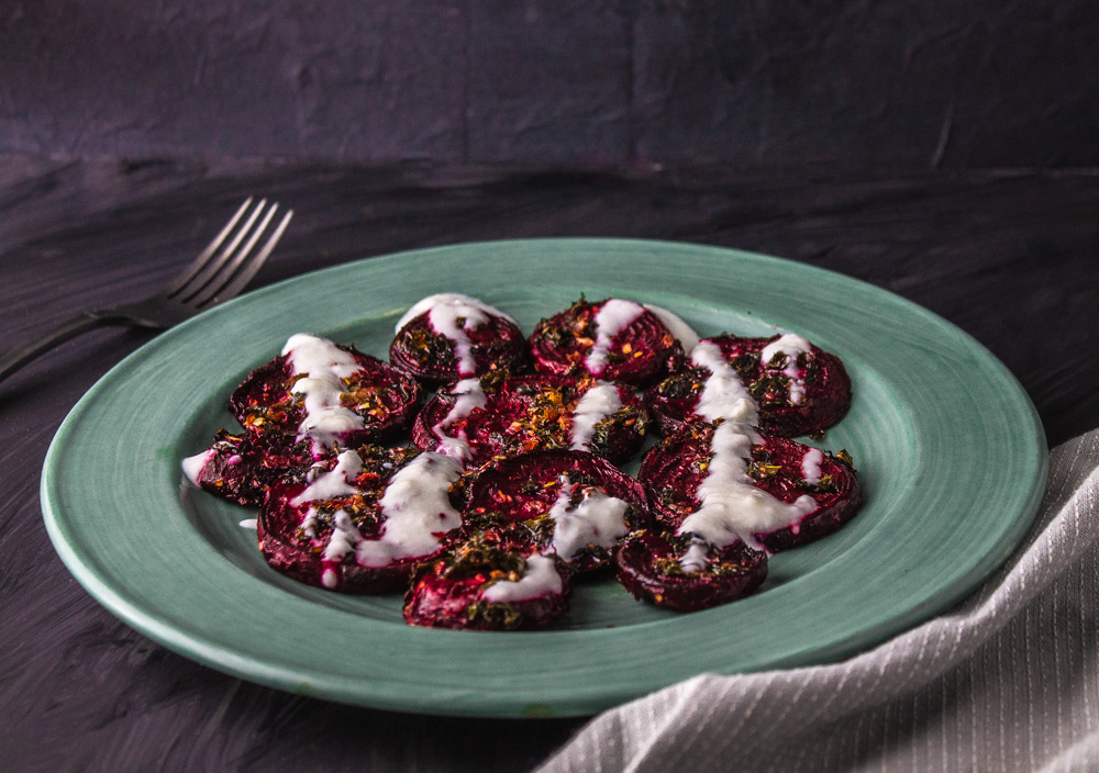 Side view beets on plate