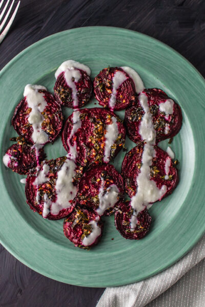 Top view of beets on plate