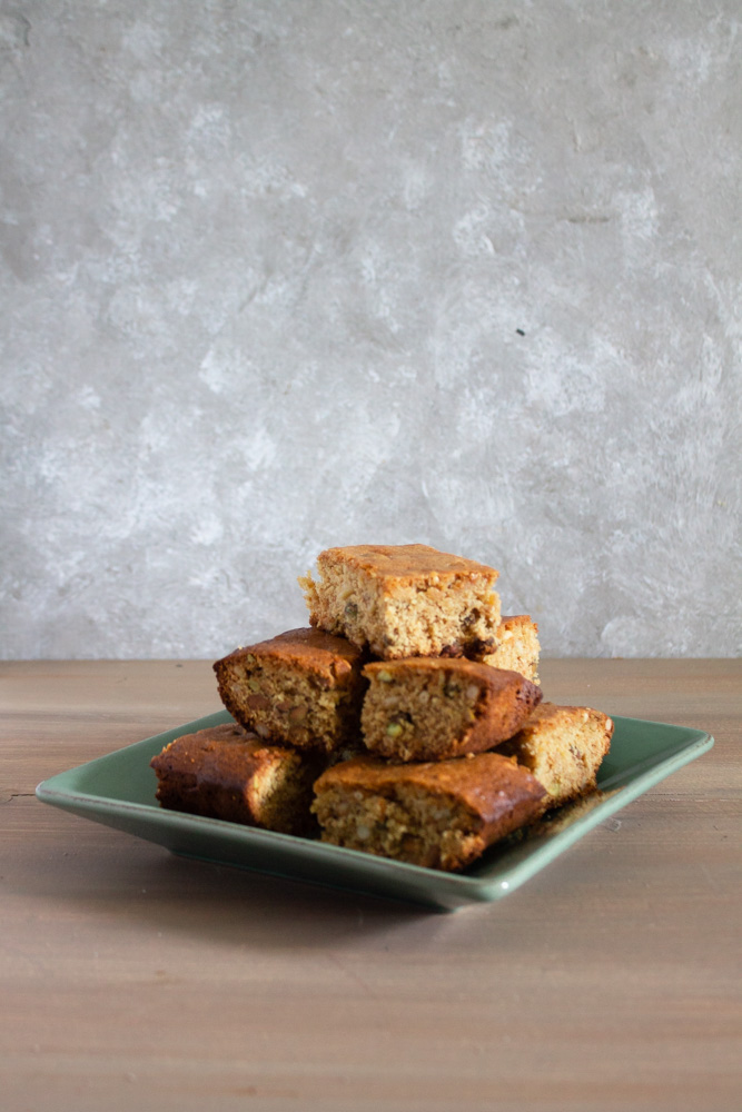 Baklava blondies on a green plate