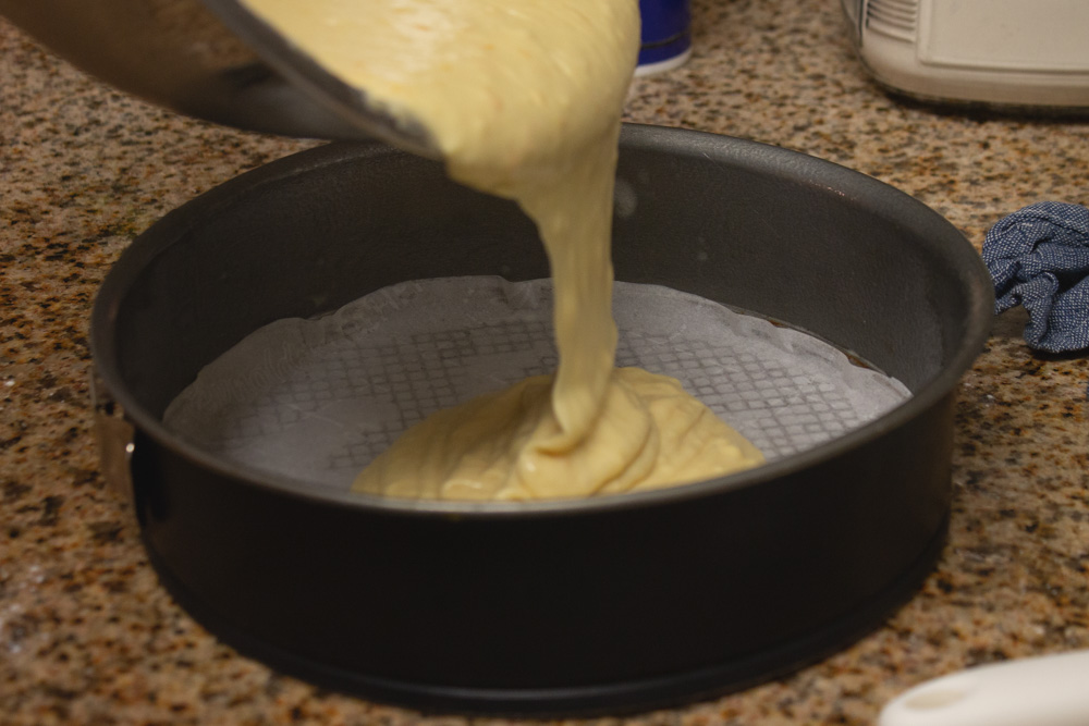 Pouring batter into pan