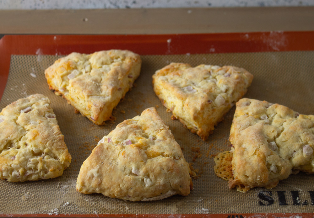 Five scones on a silpat mat