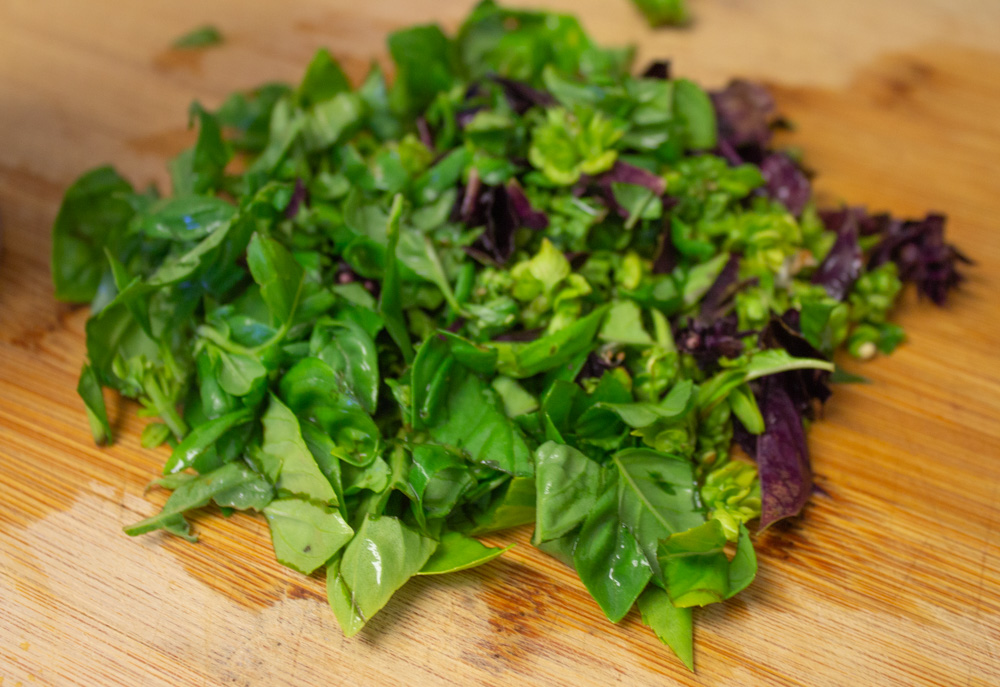 Purple and regular basil chopped