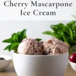 white bowl of cherry ice cream with mint