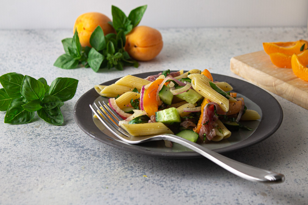 Apricot and Prosciutto Pasta Salad | Twists & Zests