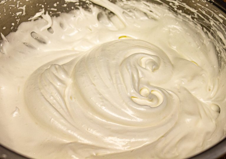 Egg whites whipped to stiff peaks