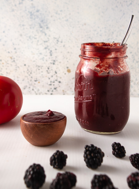 Jar of blackberry tomato ketchup