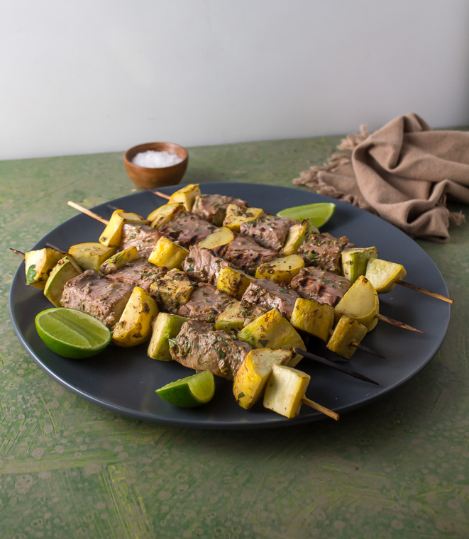 lime coriander tuna skewers with squash