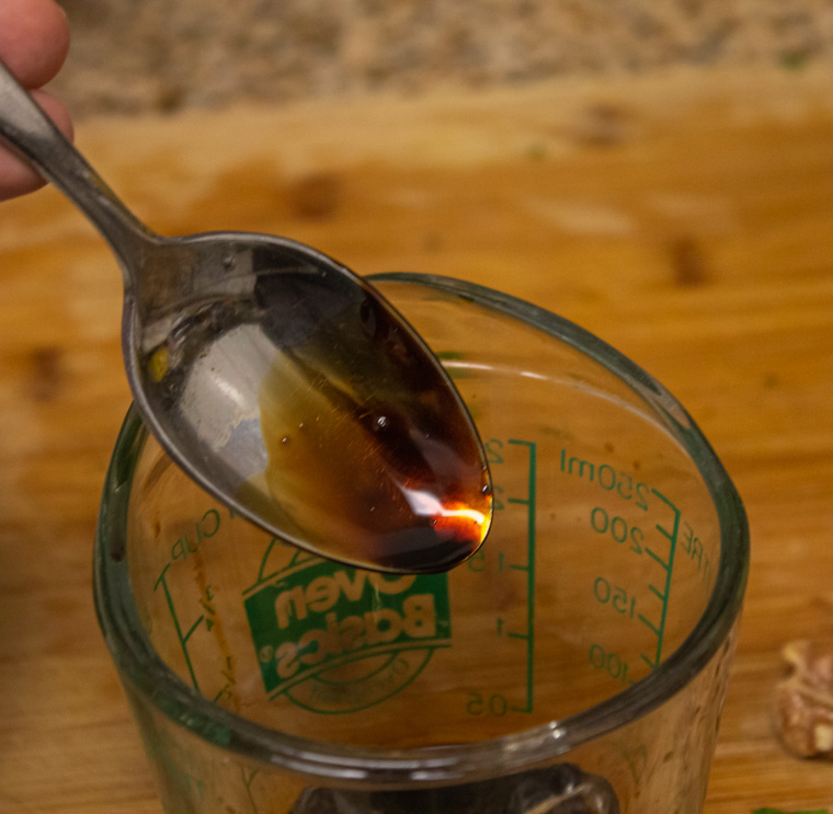 balsamic glaze on a spoon