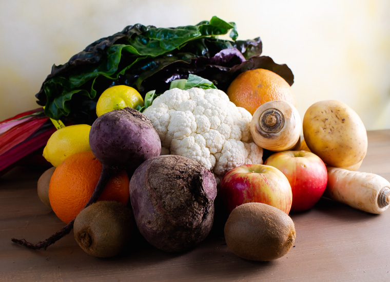 Procude from Golden gate organics box: beets, parrsnip. chard, apples, oranges, grapefruit, lemon, cauliflower, kiwi